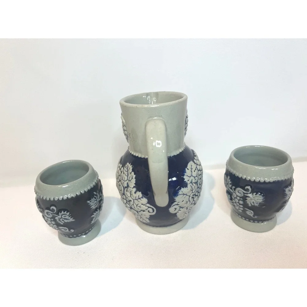German Wine Set Cobalt Blue Salt Glazed Stoneware 5